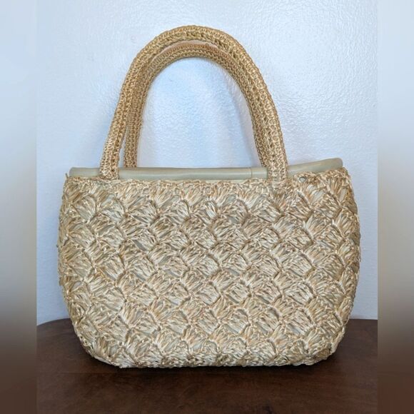 VTG Raffia Beaded Purse Eclectic Grandma Coastal Countryside Fairy Garden Girl - Picture 3 of 9